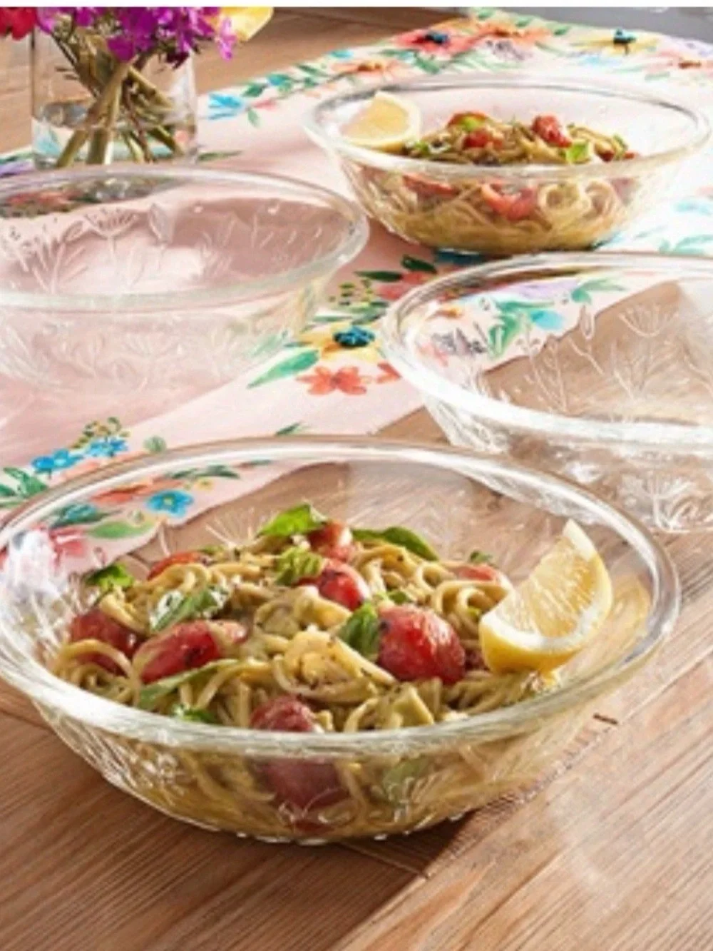Princess House Clear Glass Serving Bowls with Leaf Etching